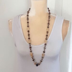 Semi-precious stone beaded necklace agate? 32" natural tones